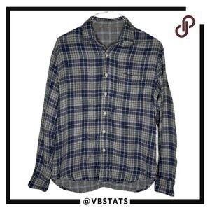 Faherty Men's Reversible‎ Flannel Plaid Button Down Shirt Blue Gray Size Medium